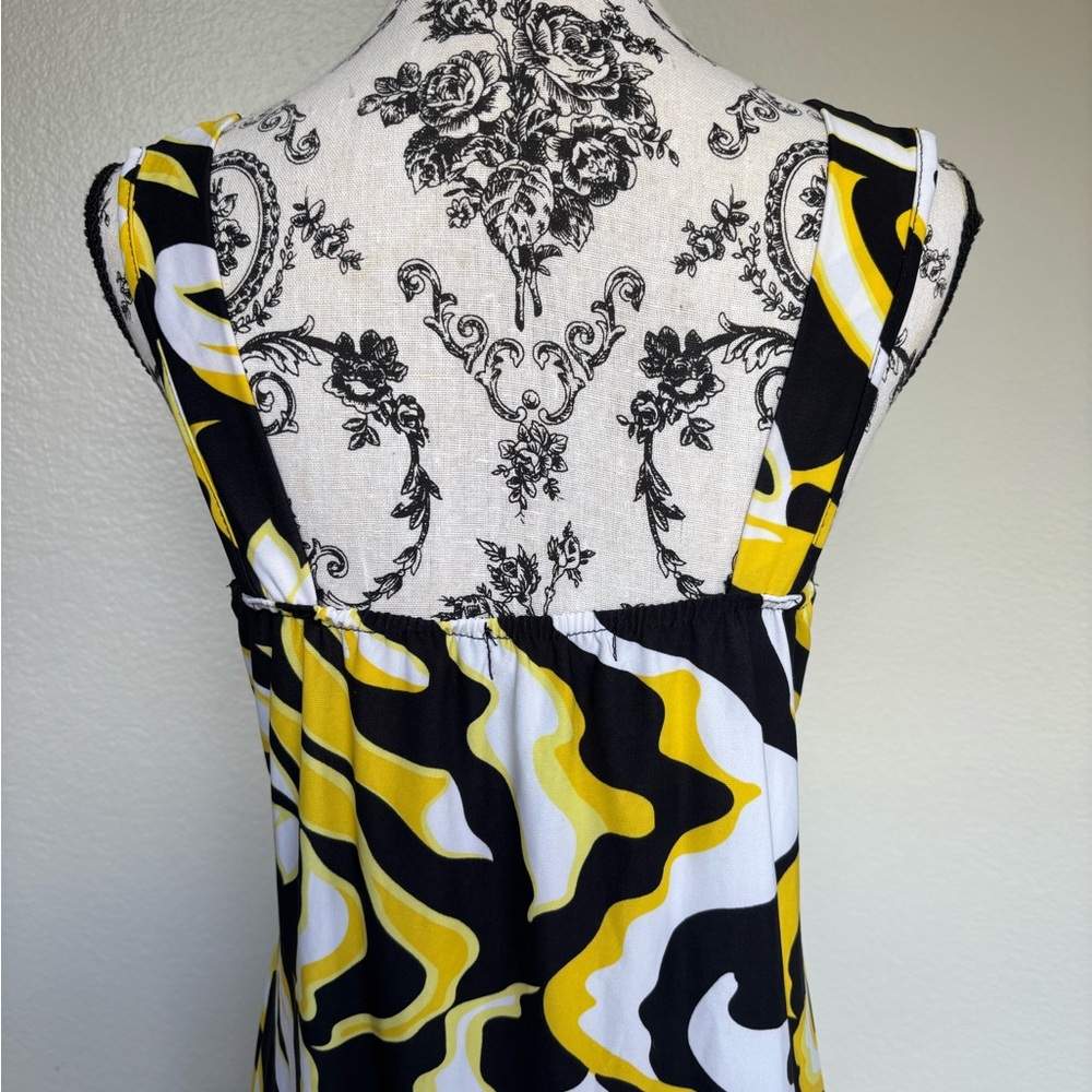 Jon & Anna Yellow Black White Abstract Print V-Neck Midi Dress - Picture 8 of 12